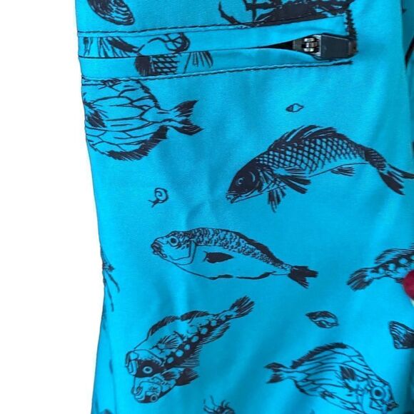 Brooklyn Cloth Sz 36” NWT Blue Black Fish Print Lace Up Surfing Board Shorts - Picture 4 of 9